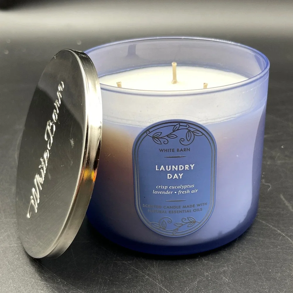 BBW White Barn Laundry Day 3 Wick Candle 14.5 oz Eucalyptus Lavender Blue